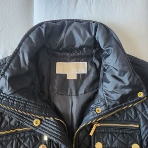 Michael Kors Black Quilted Utility Jacket with Gold Accents